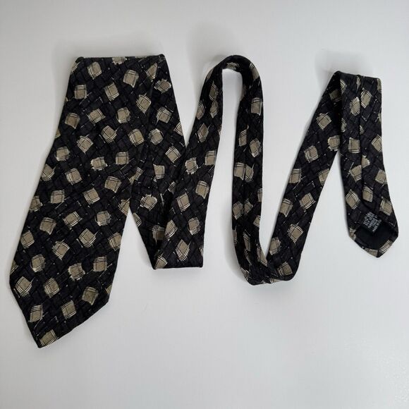 Hugo Boss Tie Mens Black Silk Artsy Geometric Pattern Made in Italy Office Money - Picture 3 of 8
